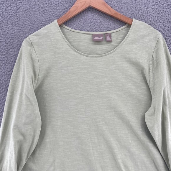 Chicos Top Womens 3 US Extra Large Green Long Sleeve Tunic Stretch Cotton Knit - Picture 2 of 10